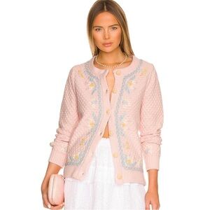LoveShackFancy Naj Blush Pink Embroidered Cardigan Size XS